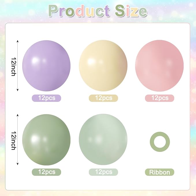 Pastel Balloons for Wildflower Baby Shower Birthday Decorations | 60Pcs 12Inch - Image 2