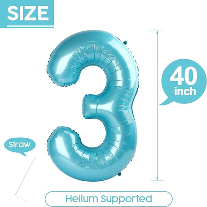 3 Balloon - Pastel Blue Birthday Number Balloons, 40 Inch Decorations | Pastel - Image 5
