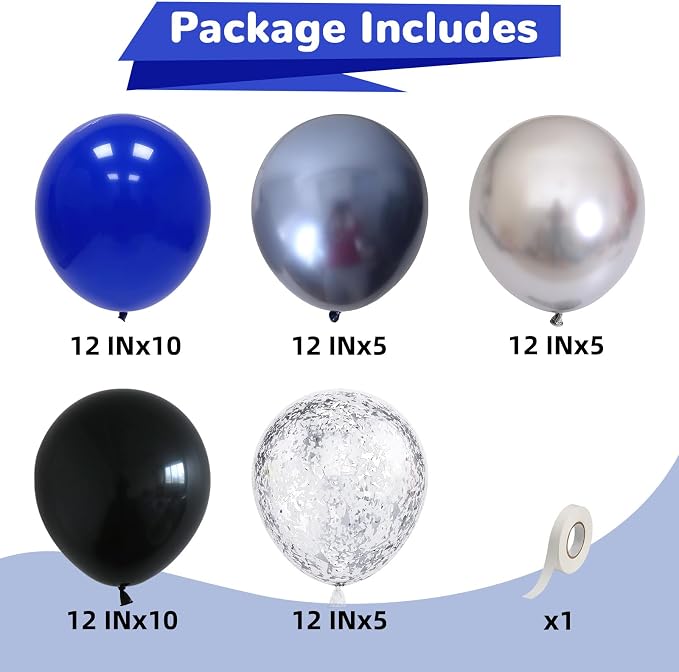 Black Blue Silver Balloons 12 Inch Graduation Balloon Navy Royal Blue Metallic - Image 2