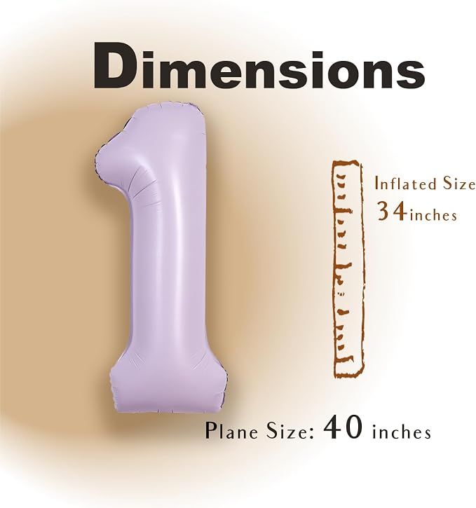 SUWEN 40 Inch Light Purple Lavender Big 1 Balloon Number Foil Helium 0-9 | 1st - Image 2