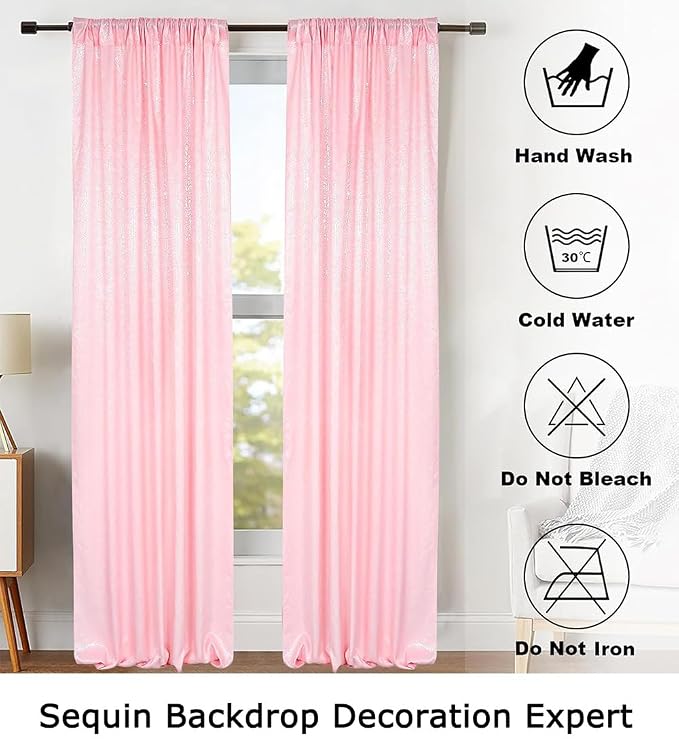 ShinyBeauty Sequin Curtains 2 Panels Pink 2FTx8FT Sparkly Photo Backdrop Baby - Image 6