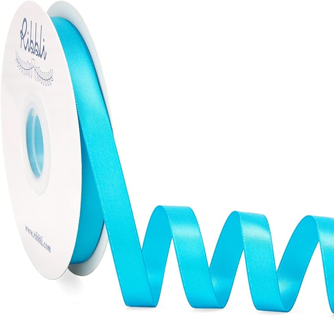 Ribbli Turquoise Blue Satin Ribbon Double Faced Satin 1/2 inch x Continuous 50 by Ribbli