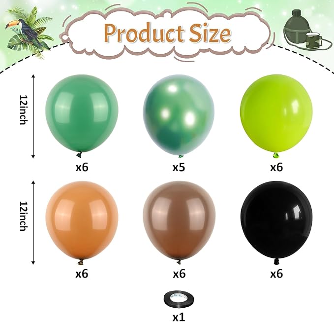 Retro Green and Brown Balloons Kit, Camo Dark Metallic Green Lime Brown Black - Image 2