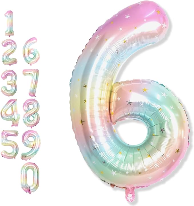 40 Inch 6 Balloon Number, Large Rainbow Foil Number 6 Balloons Birthday Party by Froova