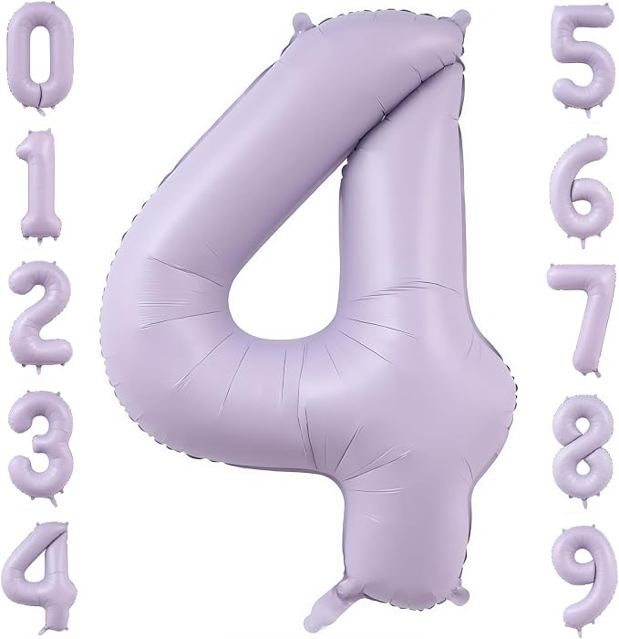 Pastel Purple 4 Number Balloons, 40 Inch Light Purple 4 Balloons Large Helium by BBPOOL
