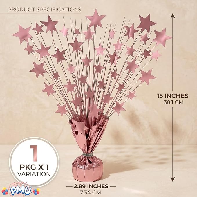 PMU Bursting Star Metallic Foil Spray Centerpiece- Baby Pink Balloon Weights - Image 2