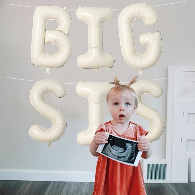 40 Inch Cream BIG SIS Balloons, Large Beige Neutral Big Sis Balloon Letters Sign - Image 6
