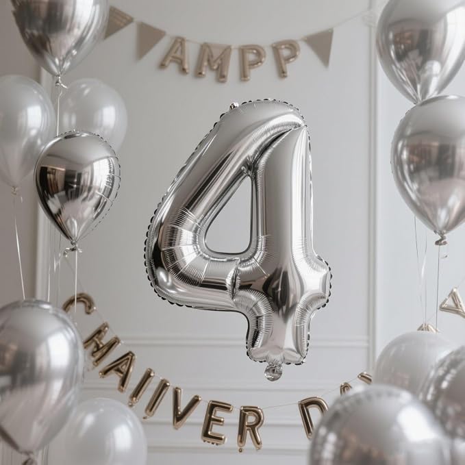 Number Balloons 4 Balloon Silver - Image 4