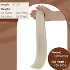 Full Shine Seamless Injected Tape in Hair Extensions 24 Inch Invisible Machine Remy Tape in Virgin Hair Extensions Color Blonde for Wedding Add Length 25G 10Pcs
