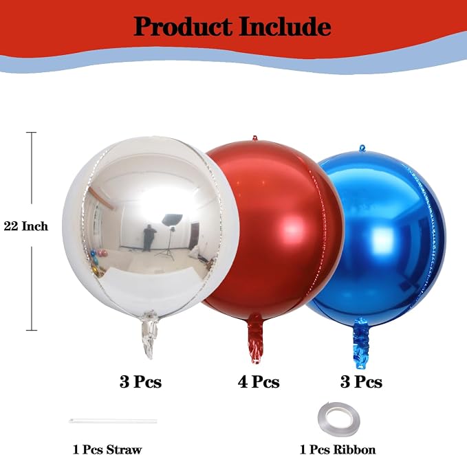 22 Inch Red Blue and Silver Foil Balloons - Image 2