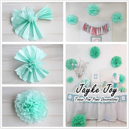 12 Pcs Tissue Paper Pom Poms Mint Peach Beige Mixed Sizes 8" 10" 12" - Image 6