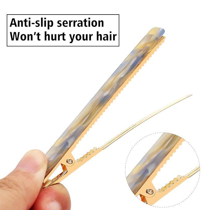 Cobahom 6 Pcs Duckbill Hair Clips Acrylic Resin Hair Clip Metal Duck Teeth Hair Pins Chic Tortoise Shell Hair Barrettes for Thick Hair (3 Coffee Color + 3 Yellow)