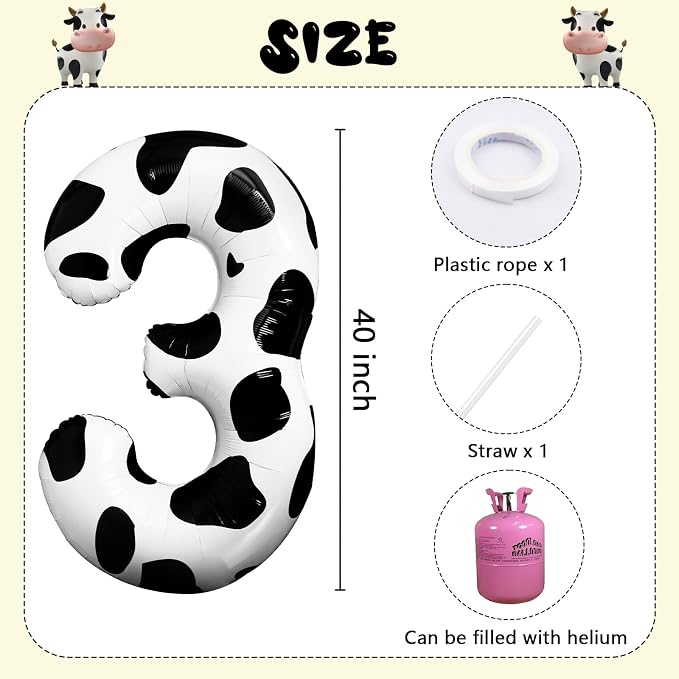 Cow Print Number Balloon 40 Inch Cow Print Number 3 Balloon Cowgirl Theme - Image 6