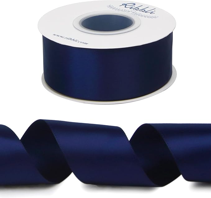 Ribbli Navy Double Faced Satin Ribbon, 1-1/2” x Continuous 25 Yards, Use - Image 2