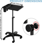 Salon Rolling Tray, Height Adjustable Tattoo Tray Rolling Cart, Storage Utility Trolley for Spa, Beauty Salon Service, Hairdresser Cart with Wheels, Black (Upgrade Black-TRAY-158N)