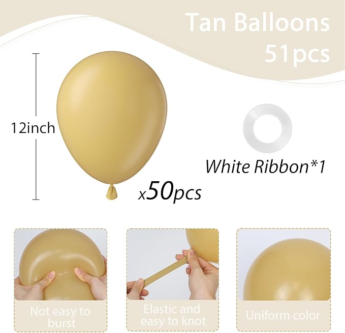 Tan Balloons 12 inch, Light Brown Latex 50pcs Party Balloons | Boho, Baby Shower - Image 2