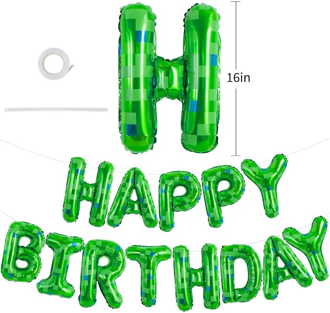 Vuzvuv Green Happy Birthday Balloon Banner, Game Theme Foil Balloon Letters - Image 2