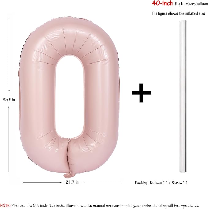 40 In Matte Pink Number Balloons Helium Foil Mylar Balloon Party Digital 0 | - Image 2