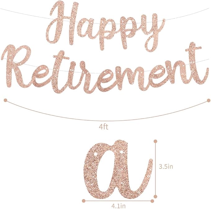 BEISHIDA Pre-Strung Rose Gold Happy Retirement Banner Party Decoration | Glitter - Image 2