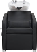 BarberPub Backwash Shampoo Chair and Bowl Set, Adjustable Porcelain Ceramic Hair Wash Bowl Sink Unit, Shampoo Station Chair for Spa Beauty Salon Hair Salon Equipment 9370 (Black&White Bowl)