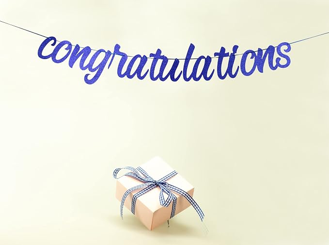 Congratulations Banner Blue Glitter Congratulations Graduation Banner - Image 5