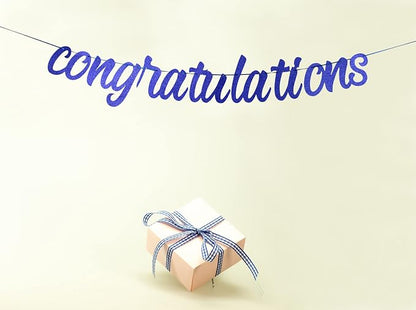Congratulations Banner Blue Glitter Congratulations Graduation Banner - Image 5