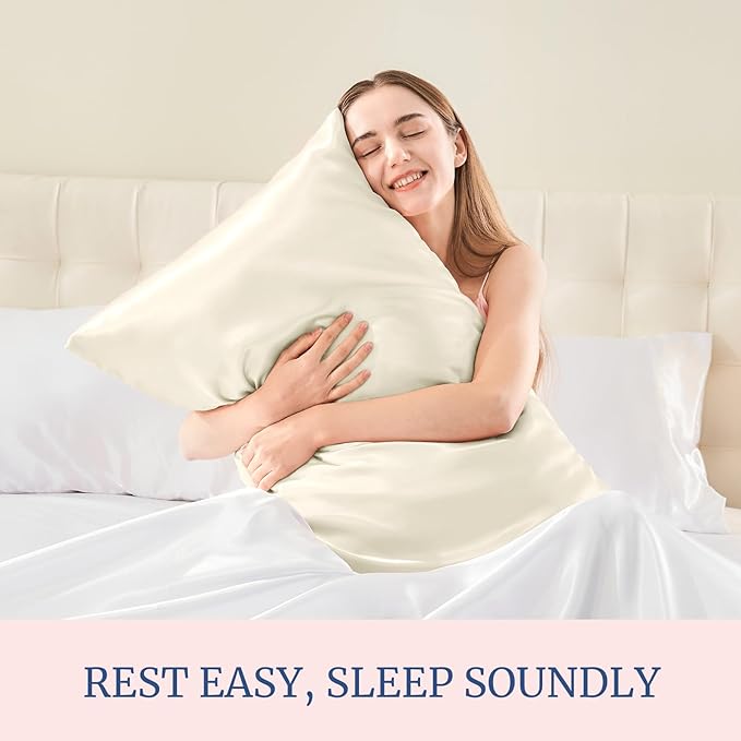 BEDELITE Satin Pillowcase for Hair and Skin, Super Soft and Cooling Similar to Silk Pillow Cases 2 Pack with Envelope Closure, Gift for Women Men(20"x26" Standard Size, Beige)