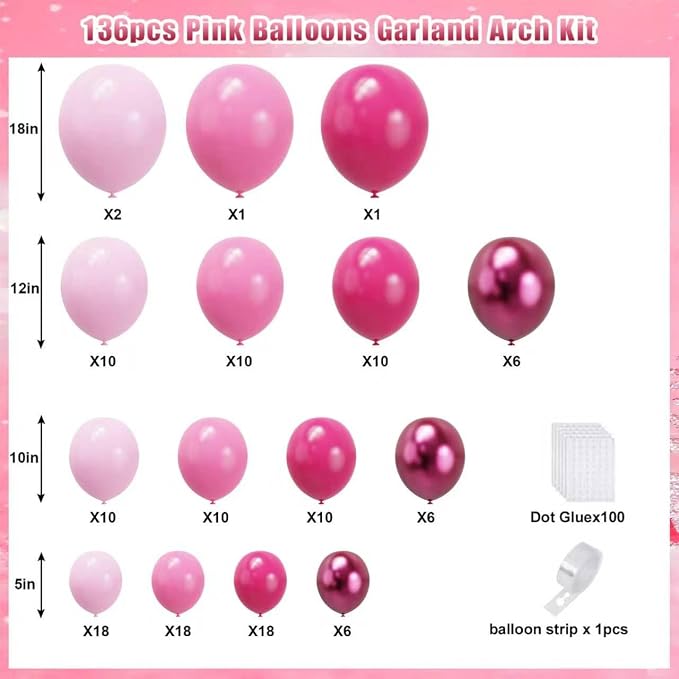 YMSZ Pink Balloon Garland Arch Kit, Baby Shower, Valentine's Day Party - Image 3