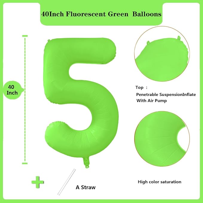 Fluorescent Green Number Balloon 40 inch Giant Foil Helium Balloons Green - Image 2