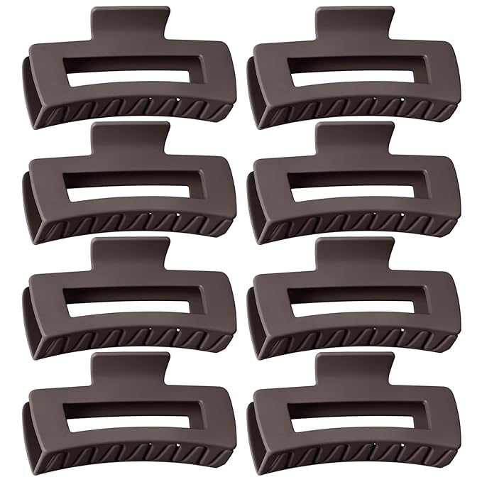 TOCESS Hair Claw Clips for Women - 8PK Large Neutral Matte Square Jumbo Hair Clips for Thick, Thin, Long, Short, Curly Hair Girls, Big Jaw Clip Set for Daily Use(Mocha Brown)