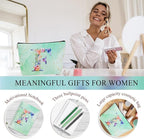 Personalized Gifts Monogrammed Birthday Gifts for Women, Aunt Grandma Retirement Christmas Initial 20 oz Tumbler, Makeup Bag Cup Ballpoint Pens Journal Notebook 6 Set, (Aesthetic Green Flower F)