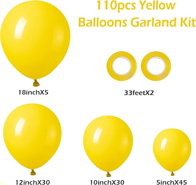 FOTIOMRG 110pcs Yellow Balloon Garland Arch Kit, 18 12 10 5 inch Yellow Latex - Image 2
