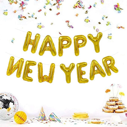 TONIFUL Gold Happy New Year Balloons 16 Inches Mylar Foil Letter Sign Banner - Image 3