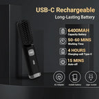 Cordless Hair Straightener Brush Portable on The go Comb for Travel 30s Fast Heating USB Rechargeable Dual Power Supply LCD Display with Pouch (Black)