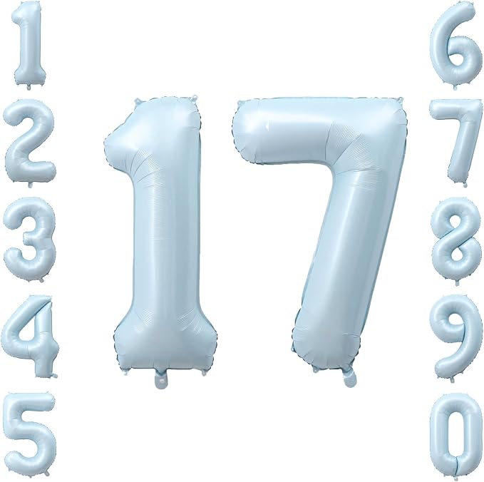 Baby Blue Number 17 Balloon 40 Inch, Foil Pastel Numeral Party Supplies | by Unknown