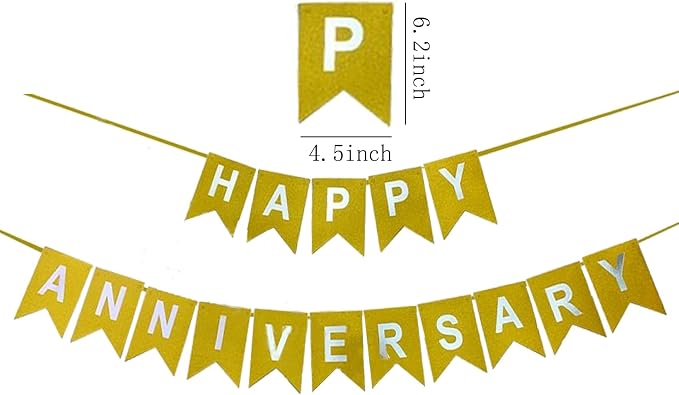 Happy Anniversary Banner Gold Glitter Banner - Image 2