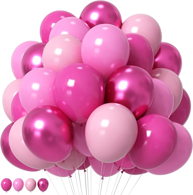 HILAVO Pink Balloons Set 12 Inch Hot Dark Magenta Light Pastel Pink Metallic by HILAVO
