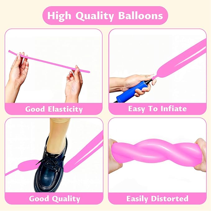 260 Pink Long Balloons for Balloon Garland Thickening Skinny Latex Twisting - Image 4