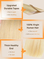 DOORES Tape in Hair Extensions, Drity Blonde Mixed Platinum Blonde 20pcs 50g 24 Inch, Seamless Straight Real Human Hair