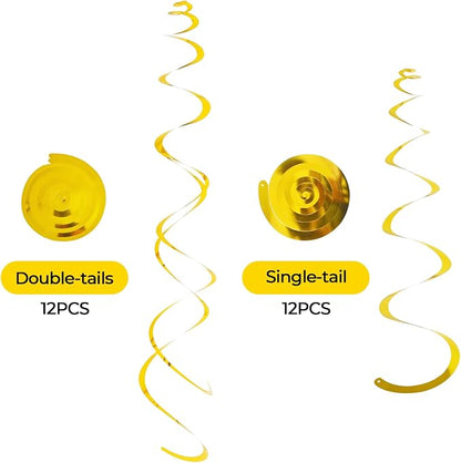 24 PCS Gold Foil Hanging Swirl, Sparkle Ceiling Hanging Decorations, Plastic - Image 2