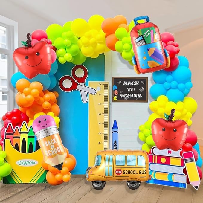 158pcs Back to School Balloon Garland Arch Kit, School Bus House Pencil Bag by Heukikt