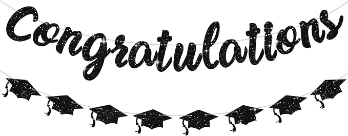 Black Glitter Congratulations Banner, 2026 Graduation Party Decorations Grad by RICHHHA