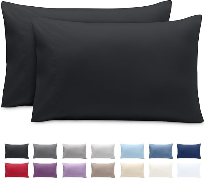 Bare Home Microfiber Pillow Cases - King 20x36 - Cooling Pillowcases - Double Brushed - Easy Care - Envelope Closure (King Pillowcase Set of 2, Black)