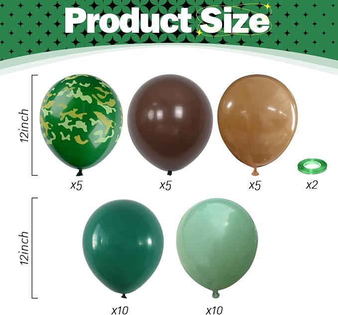 Green and Brown Army Balloons Set, 12 Inch Dark Sage Green Retro Light Coffee - Image 2
