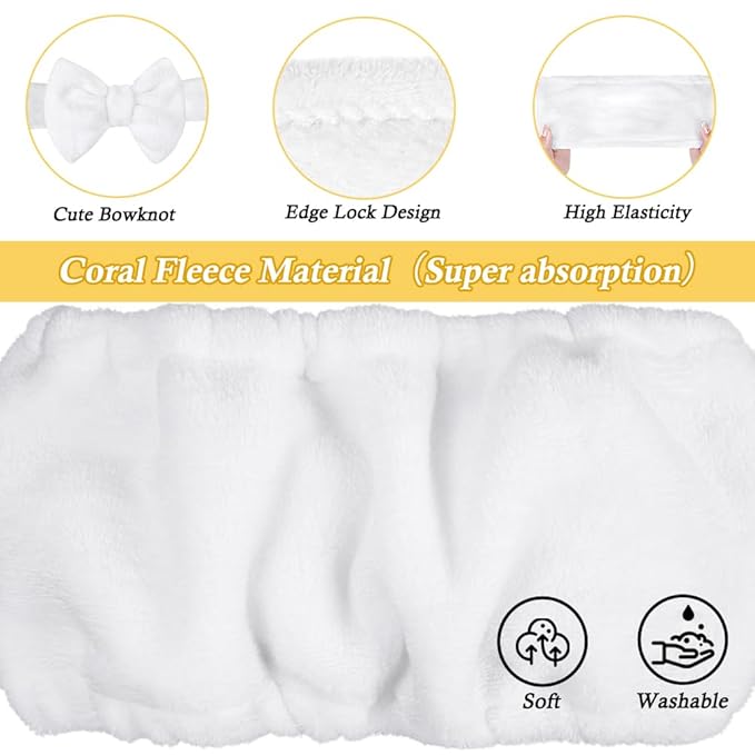 Shintop Skincare Headband, Soft Spa Headband Makeup Headwear with Cute Bow Elastic Hairband for Washing Face Facial Mask Showers（White）