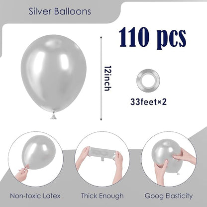 Voircoloria 110pcs Metallic Silver Chrome Latex Party Balloons, 12inch | - Image 2