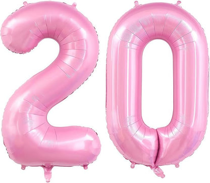 Pastel Pink 20 Balloon Number, 40 Inch Light Pink 20 Balloons Large Helium Foil by BBPOOL