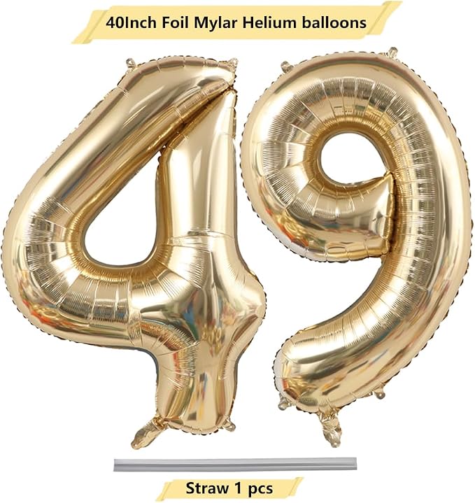 Light Gold Number 49 Foil Balloons 40 Inch White Gold 49 Mylar Balloon | 49th - Image 4