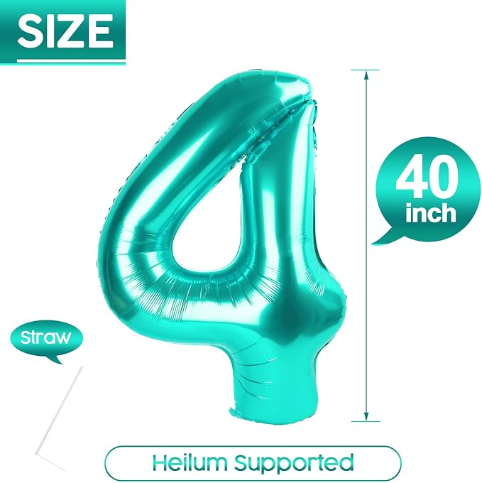 4 Balloon - Teal Birthday Number Balloons, 40 Inch Decorations Men Women | Teal - Image 5