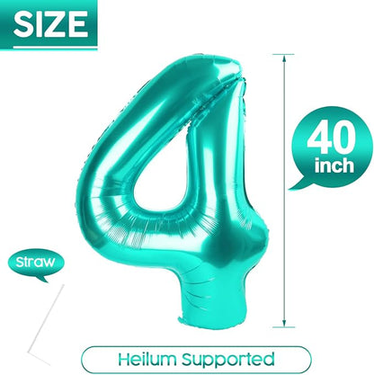 4 Balloon - Teal Birthday Number Balloons, 40 Inch Decorations Men Women | Teal - Image 5